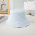 Close-up of light blue cotton bucket hat featuring detailed stitching and wide brim - M / Wide Brim / Light Blue