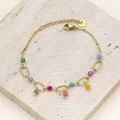 Gold stainless steel bracelet featuring colorful natural stone beads and oval links - Style 1 (Colorful Beads/Oval Rings)