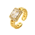 Vintage gold-plated chain ring with rectangular colorful zircon stones and open band - Adjustable Open / Chain Texture Rectangular Stone / White