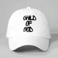 Classic white cotton baseball cap featuring Child of God printed text in street style - One Size / White
