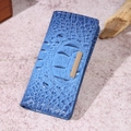 Blue crocodile pattern long wallet for women with golden metal bar decoration - Sky Blue