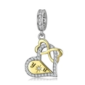 S925 sterling silver heart charm with gold plating and cubic zirconia for bracelets - S925 Sterling Silver Heart Pendant / Silver-Gold Mix