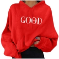 Red 2D printed hoodie for men featuring white GOOD vibes lettering and kangaroo pocket - Red