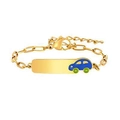 Custom gold stainless steel ID bracelet for kids with blue enamel car charm and adjustable chain - Blue SUV / Gold