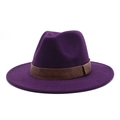 Classic deep purple wool fedora hat featuring a brown leather decorative band - M (56-58cm) / Purple