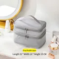 Gray double-layer mesh makeup bag with handle and dual zippers, size 22x14x15cm - Double Layer Grey