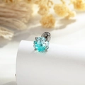 Water blue flower-cut zircon stud earring with a silver-colored prong setting - Blue Green (Single)