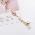 Bracelet doré avec cristal de cœur rose et fleurs en émail blanc pour breloque de téléphone - Pendentif Chaîne Cœur Rose / Rose