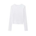 Detailed view of white modal long sleeve T-shirt with soft texture and crew neck - White