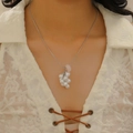 Silver necklace featuring a unique cluster of white pearls and a pink bead pendant - Pink Bead Artificial Pearl Grape Style (7794)