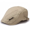 Beige retro flat cap with metal SPORTS letter decoration and adjustable strap back - Khaki