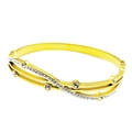 Gold stainless steel crossover bangle with sparkling diamond accents for women - Golden Multi-layer Crossed Wave Rhinestone Style (5006442703687)