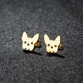 Gold-plated stainless steel stud earrings featuring a minimalist bulldog animal silhouette - Bulldog / Gold