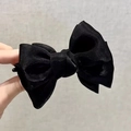 Elegant large black satin double bow hair claw clip for girls princess hairstyle - 086 Double-sided Bow Claw Clip [Black]