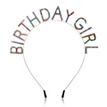 Detail of BIRTHDAY GIRL headband featuring multi-colored rhinestones and gold metal frame - Headband Sash Set / Single Opal Color Headband