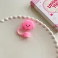 Pink cloud-shaped silicone straw cover with a smiling face for 10mm drinking straws - Pink Cloud / 10mm-Individual Package
