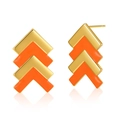 Fashionable 18K gold plated brass geometric chevron stud earrings with orange enamel inlay - Orange Triple Chevron (KE0715)