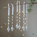 Set of 6 faceted crystal icicle ornaments with white organza ribbons for Christmas decor - Transparent Style B 6 Pcs
