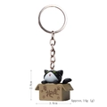 3D cartoon tuxedo cat in a brown box keychain with silver keyring for couples - Keychain / Take Me Away Red-Mouth Black Cat