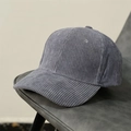 Classic grey corduroy baseball cap with vintage texture and adjustable strap design - M (56-58cm) / Gray