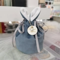 Sacchetto regalo in velluto grigio blu con orecchie di coniglio e ciondolo a perla - Stile Ciondolo Perla - Grande / Blu nebbia