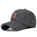 Men's winter baseball cap in grey melange fabric with ear protection and leather patch - Adjustable / Grey Heathered