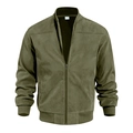 Dettaglio del bomber scamosciato verde oliva con colletto a costine e cerniera - S / Tops / Verde Militare