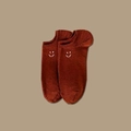 Brick red cotton blend low cut ankle socks with a white smile face pattern - One Size / Brick Red [Smile]