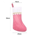 Pink velvet Christmas stocking with white plush cuff and gold trim measuring 36cm tall - Pink Body White Top Gold Trim