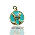 Ciondolo totem animale in smalto blu dorato con zirconi bianchi, diametro di 1,6 cm circa - Pesci (Smalto Ciano)