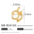 Detailed macro view of 18K gold-plated irregular liquid metal ring with exact dimensions - Adjustable Open / Gold Irregular Shape Style (NB-R24165)