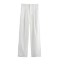 Pantaloni bianchi a vita alta da donna con gamba dritta e pieghe frontali in tessuto liscio - Pantaloni Bianchi
