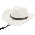 Cappello di paglia Panama bianco stile cowboy con cinturino in pelle e cordino regolabile - Bianco (corda Cerata + Corda) / Taglia Unica (Paglia)