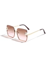 Women's square rimless sunglasses with pink gradient lenses and side pearl accents - Tea Pink
