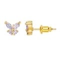 Golden butterfly stud earrings with purple and clear marquise-cut cubic zirconia - Gold Light Purple Clear
