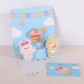 Detail view of 3D pop-up birthday card with cute bears and cake on a clean blue background - S609 Blue