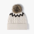 Berretto invernale in maglia beige con pompon di pelliccia e motivo jacquard - Taglia unica / Beige