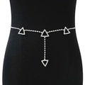 Silver rhinestone waist chain featuring geometric triangle pendants on a black mannequin - Silver Triangle Buckle