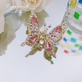 Exquisite golden butterfly hair clip with pink crystal stones and iridescent rhinestones - Teardrop Crystal Butterfly / Pink