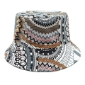 Vue détaillée du chapeau bob réversible bohème avec motifs géométriques et bord renforcé - M(56-58cm) / Noir Blanc Gris Brun Vintage (5#)