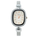 Silver Milanese mesh quartz watch for women with rhinestone-studded oval bezel and Tadi logo - White