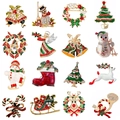 Christmas brooch set featuring festive reindeer tree and bell designs with crystals - 16Pcs Christmas Brooch Set