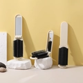 Portable folding hairbrush with mirror in beige and black, compact travel design - Cream Yellow (Fixed Mirror-No Sticker)