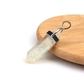 Hexagonal clear crystal stone pendant with white inclusions and silver metal clasp - Resin Opal