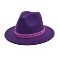Cappello fedora viola in lana con catena acrilica rosa e tesa larga da donna - M (56-58cm) / Viola con catena rosa