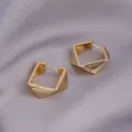 Elegant gold geometric earrings with a polished hexagonal shape and mirror finish - Geometric Square / E-042---Gold
