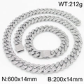 Set collana e bracciale a catena cubana argentata con zirconi lucidi incastonati - Set Argento 14mm (KS218416-MZOZ)