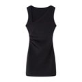 Elegant black sleeveless mini dress featuring a unique cutout neckline and side pleats - Black / XS