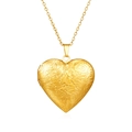 Collana con medaglione a cuore dorato con incisione floreale vintage in acciaio inox - Stile Cuore Vintage Floreale Foglia N. 5 (MS-528E) / Oro