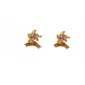 Gold sheriff star stud earrings with colorful opal stone inlay in western style - Sheriff Star / Gold